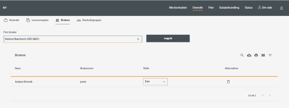 Under &quot;Oversikt&quot; og &quot;Brukere&quot; administreres brukertilgang til kontrakter