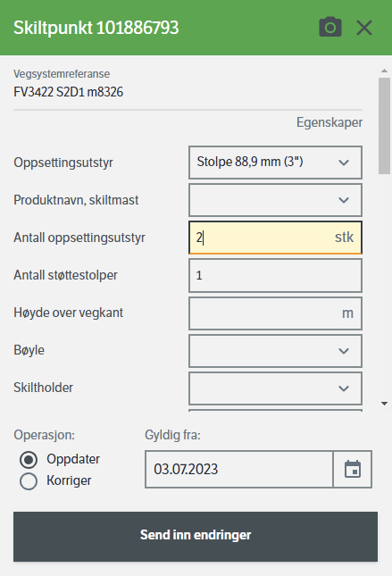 Redigeringskomponent for et objekt