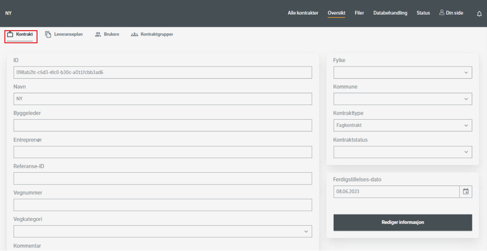 Under &quot;Oversikt&quot; og &quot;Kontrakt&quot; vises all informasjonen som beskriver kontrakten