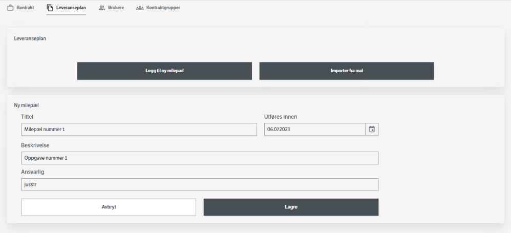 Under &quot;Oversikt&quot; og &quot;Leveranseplan&quot; kan man lage en plan for kontrakten
