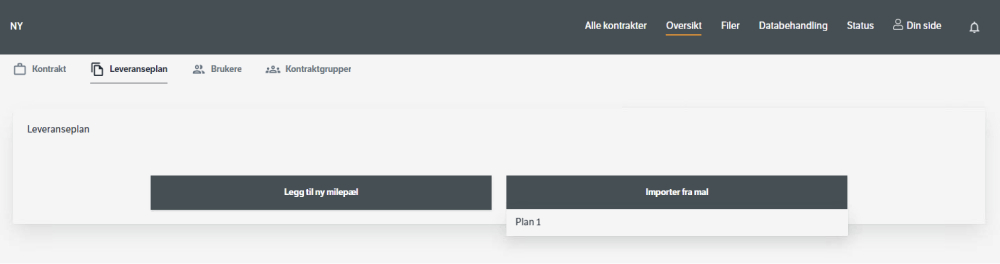 Under &quot;Oversikt&quot; og &quot;Leveranseplan&quot; kan man importere en mal for en ny plan