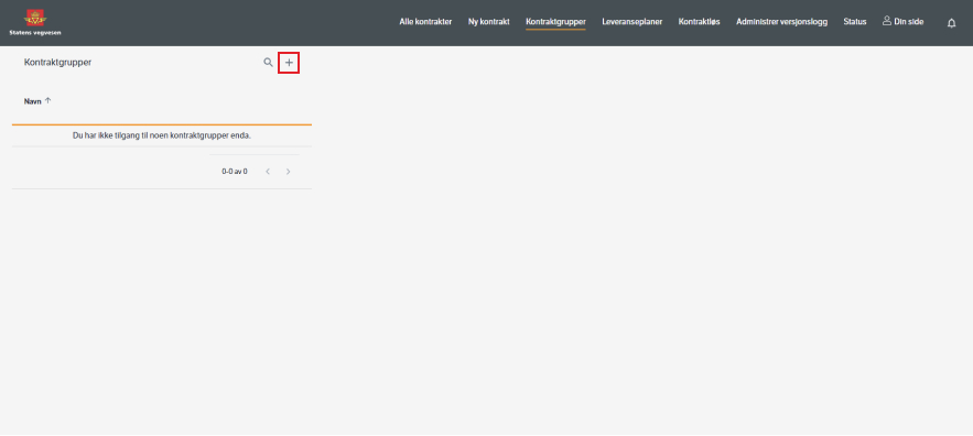 Under fanen &quot;Kontraktgruppe&quot; oppretter man en ny kontraktgruppe ved å trykke på plusstegnet