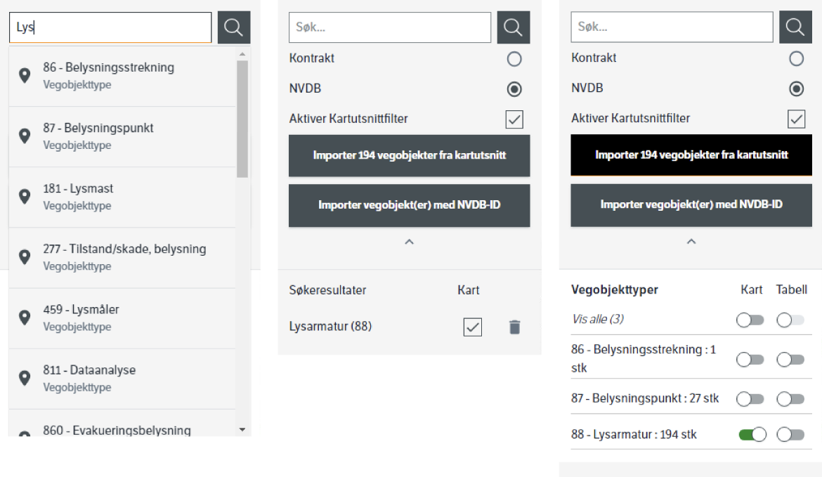 Eksempel på en liste av objekter som søkeresultat