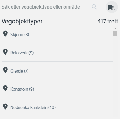 Det er mulighet til å se alle vegobjekttyper i datakatalogen