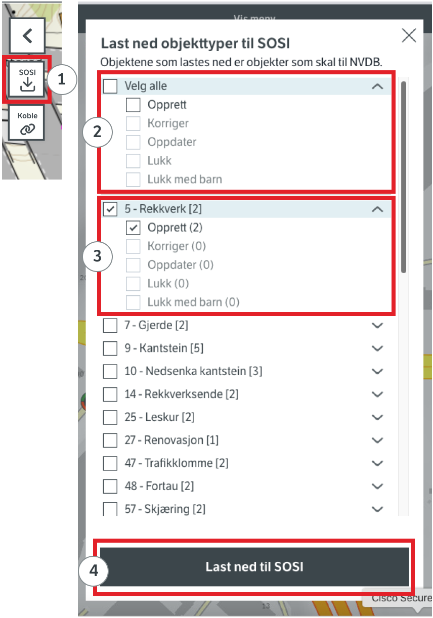 Illustrasjon som viser hvor man laster ned til SOSI