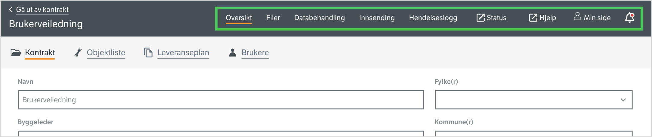 Oversiktsbilde av toppmeny